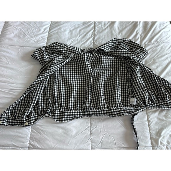 Madewell Flutter Sleeve Side Tie Wrap Top Plaid Checkered Black Size XS Cotton - Picture 8 of 10